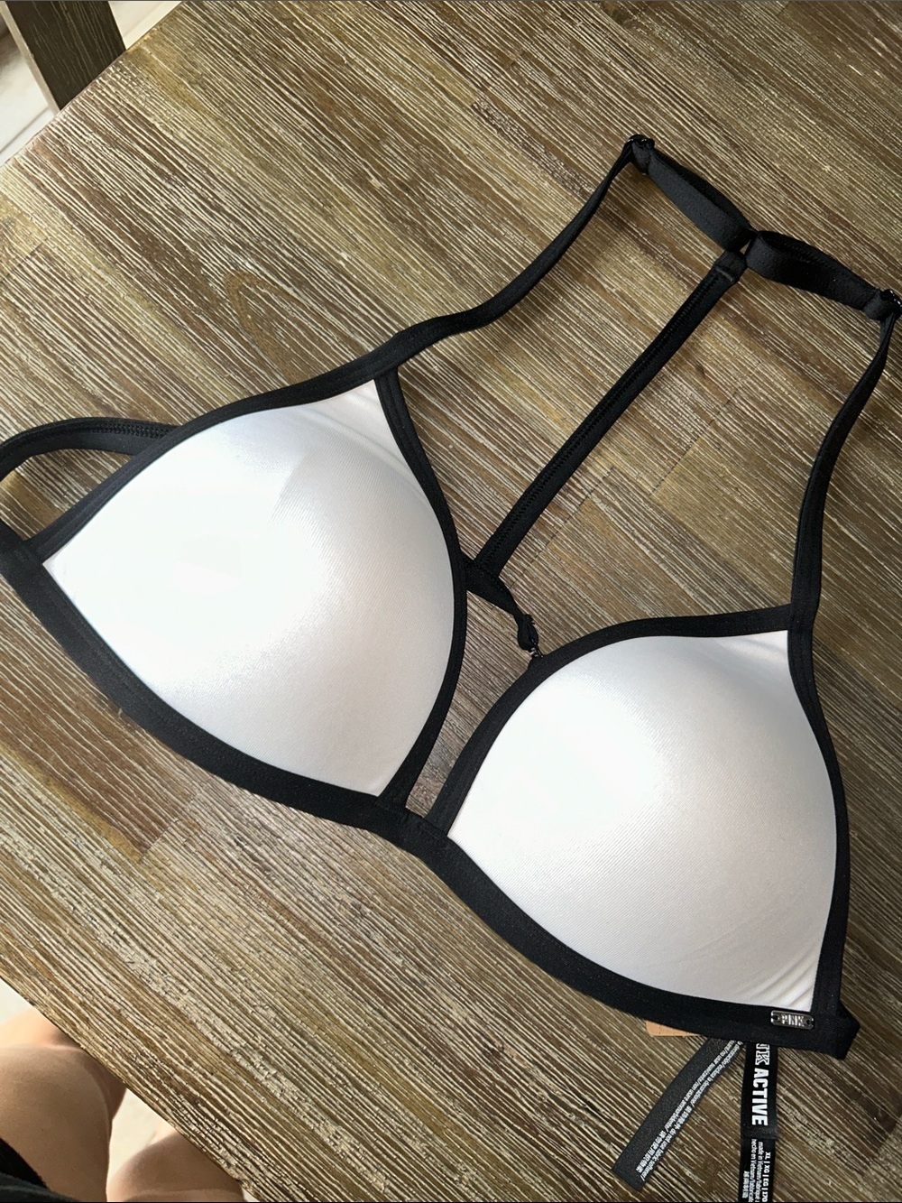 Active USA White & Black Strappy Push-Up Bra